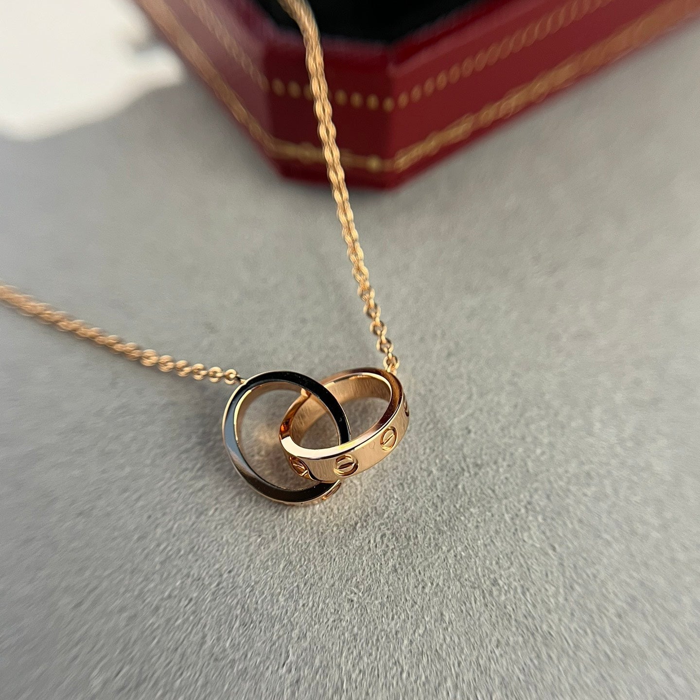 LOVE NECKLACE DOUBLE RING | ROSÉ GOUD