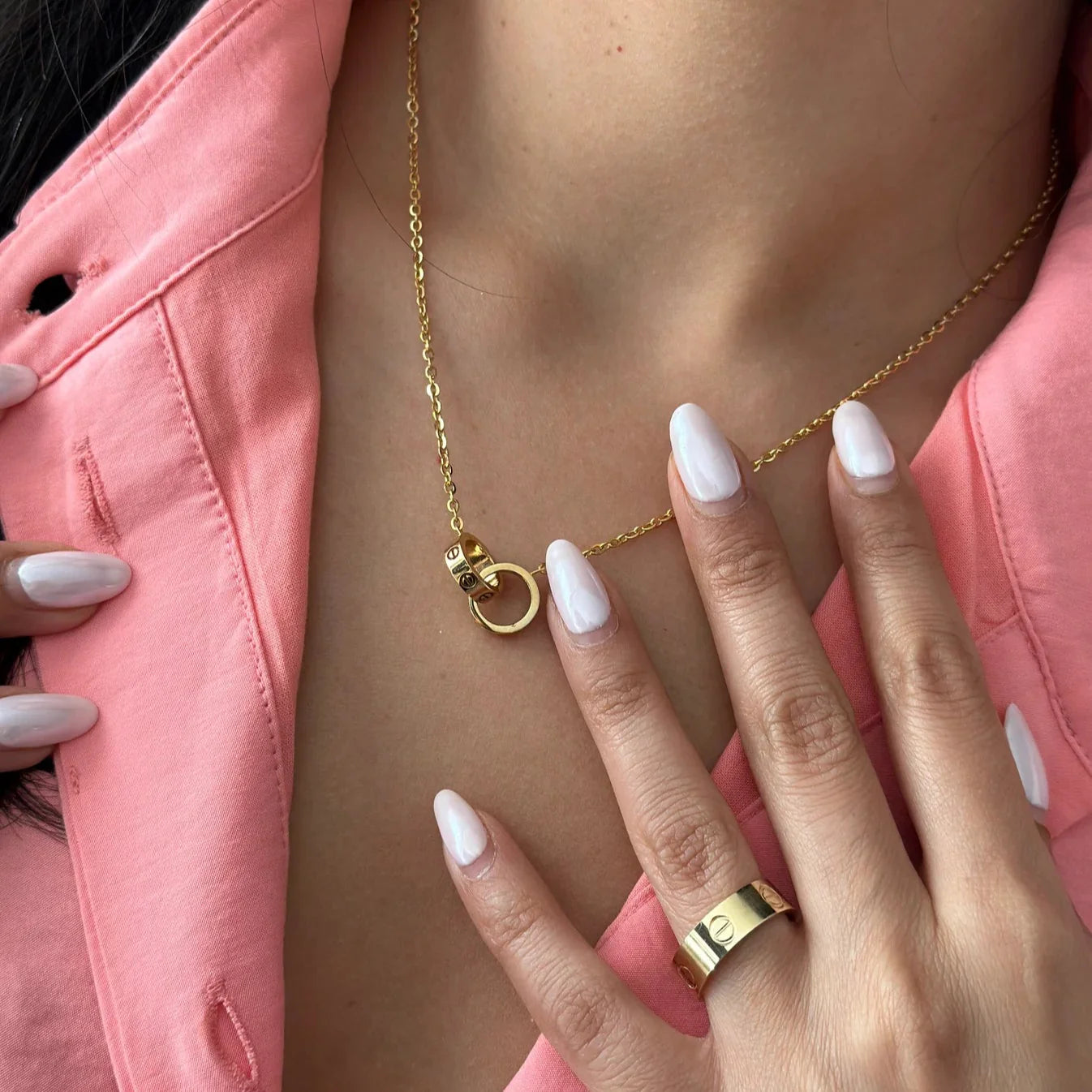 LOVE NECKLACE DOUBLE RING | ROSÉ GOUD