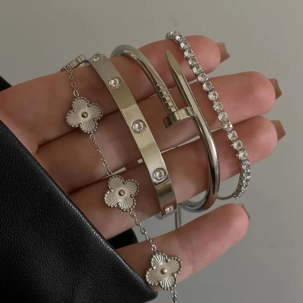 STACKED ELEGANCE SET OF 4 | ZILVER